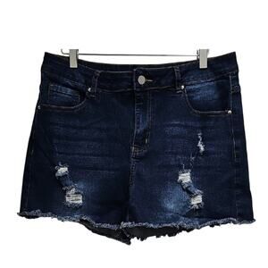 Unbranded But Nice Five Pocket Dark Blue Distressed Women's Jean Shorts Size XL
